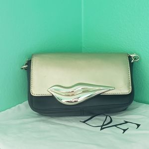 DVF guinine leather black and gold crossbody bag